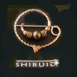5-Dibble-Shibui-Copper and bronze spiral fibula w beads